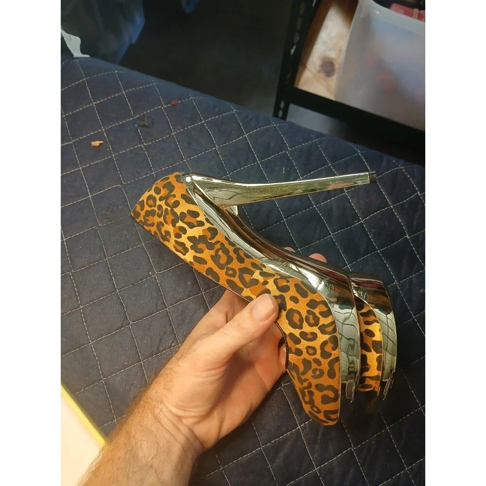 Liliana Leopard Print Platform Heels Strap Size 8